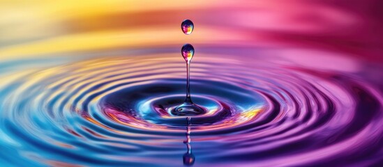 Poster - Colorful abstract oil droplets creating ripples in water with a vibrant gradient background