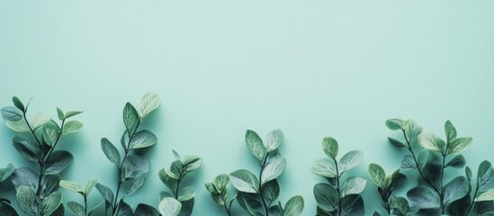 Aufkleber - Soft green foliage leaves with a light background creating blank space for text and design elements ideal for nature-themed projects.