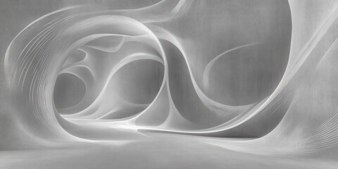Poster - Abstract Minimalism White Curved Lines Gray Texture Elegant Design
