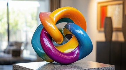 Poster - A striking abstract sculpture in vivid hues, forming an infinite loop, creating an artistic and modern display in a contemporary setting with bold visual appeal.