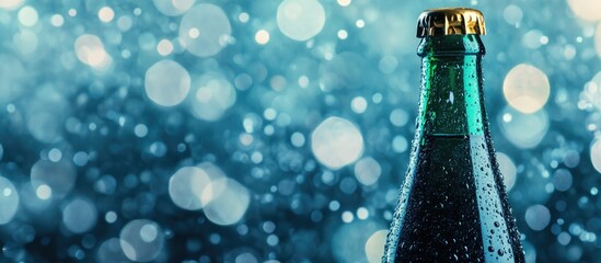 Aufkleber - Close Up of a Bottle with Bubbles and Light Reflections Creating an Abstract Background Ideal for Text Overlay or Advertising