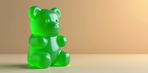 Green gummy bear figurine, glossy finish, smooth texture, color gradient, glossy, green