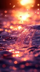 Wall Mural - Water splash in the ocean at sunset with fluid color transitions and zen papaya elements