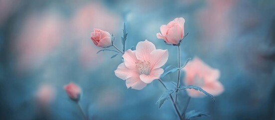 Wall Mural - Soft pastel blossoms with dreamy bokeh background creating a romantic and serene atmosphere perfect for floral-themed designs.