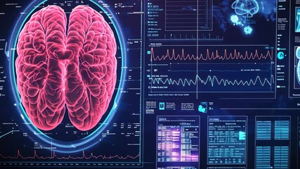 Poster - Interactive brain interface displaying advanced neural activity and data visualization