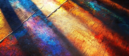 Aufkleber - Colorful abstract light rays creating patterns on a textured plastic surface illuminated in vibrant hues for artistic backgrounds and designs.