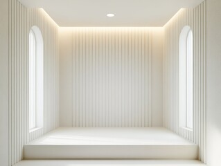 Poster - Empty Modern White Room with Cream Striped Walls and Natural Light