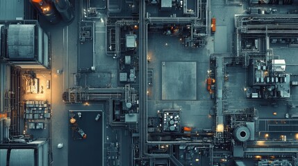 Aufkleber - A top-down view of a manufacturing facility with interconnected sensor nodes, demonstrating the fast, expansive coverage and speed of 5G technology.
