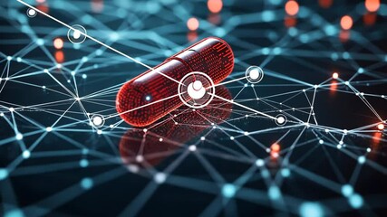Poster - Digital pill navigates neural network in futuristic medical technology animation