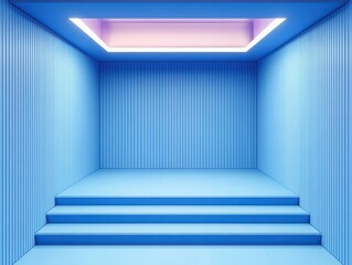 Aufkleber - Bright Blue Minimalist Interior Room with Striped Walls and Ambient Lighting