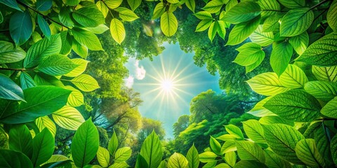 Canvas Print - Lush Green Leaves Bokeh Background - Drone Aerial View Stock Photo