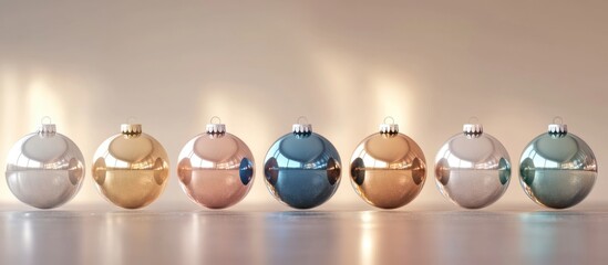 Wall Mural - elegant christmas baubles in pastel colors arranged in a minimalistic composition for a modern holid