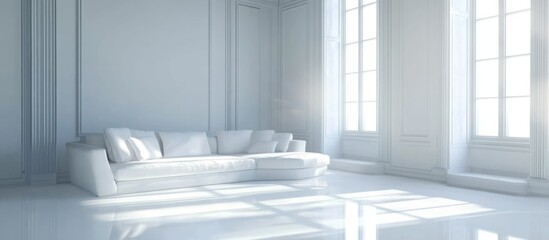 Fototapete - Contemporary white living room corner with bright natural light and spacious layout ideal for modern interior design concepts.