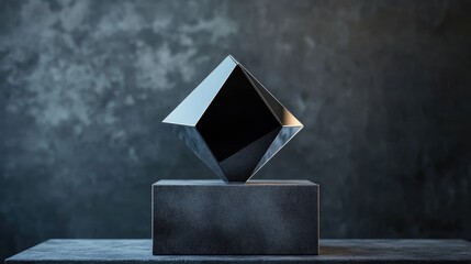 Poster - A unique octahedral prism showcased on a pedestal, offering a modern and sophisticated visual presentation for packaging products with clean, geometric lines.