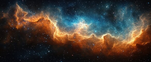 Wall Mural - Vibrant Cosmic Nebula Scene with Swirling Gas Clouds and Radiant Starlight in a Starry Galaxy