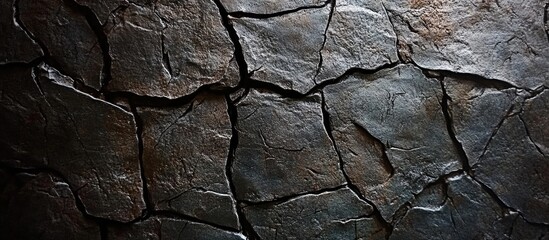 Wall Mural - Cracked stone surface texture with dark tones suitable for backgrounds in design projects and digital artwork