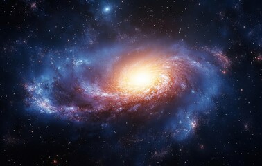 Wall Mural - Vibrant Spiral Galaxy with Black Hole Radiance and Dynamic Cosmic Light Beams