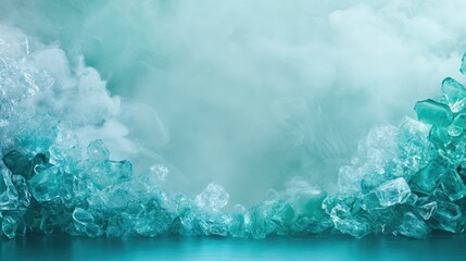 Poster - A wall poster mockup with a blend of cobalt fog and emerald stones, showcasing a rich, dramatic environment for design or branding presentation.