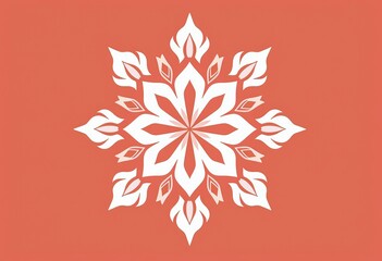 Poster - Flat Illustration of a Bold White Pattern on Orange: Minimalist Design with Light Red and Pink Accents, Symmetrical Composition, Coral Colors, No Shadows, and a Solid Background.

