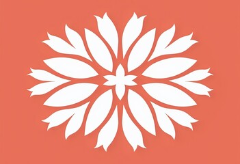 Poster - Orange Background with White and Pink Symmetrical Pattern: Minimalist Design, Bold Shapes, Flat Illustration, a Light Red Color Scheme, Coral Colors, and No Shadows on the Edges.

