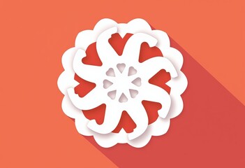 Poster - Minimalist Design: White and Pink Pattern on Orange with Bold Shapes, a Light Red Color Scheme, Symmetrical Composition, Flat Illustration, and Coral Colors on a Solid Background.

