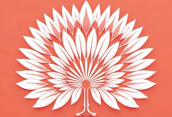 Poster - Bold White Pattern on Orange Background: Minimalist Flat Illustration with a Light Red and Coral Color Scheme; Symmetrical Composition Featuring Bold Shapes and No Shadows on the Edges.

