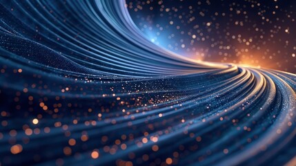 Fototapete - 3d rendering of abstract particles in space. Futuristic background with depth of field and bokeh effect.