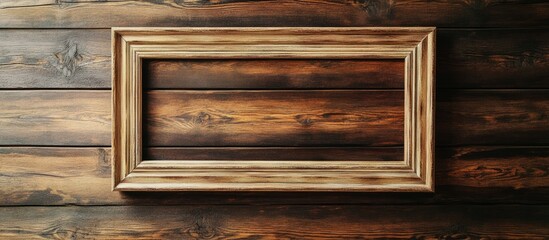 Poster - Rustic wooden plank wall with empty photo frame mockup ideal for text design and message placement in an inviting interior setting.