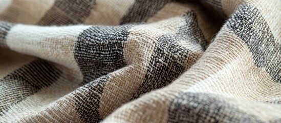 Aufkleber - Checkered fabric texture close-up Natural textile background with soft folds and earthy tones