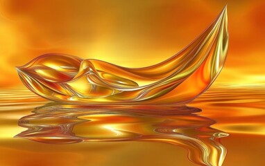 Wall Mural - Yellow and orange abstract background with shiny object and papaya fractal reflections
