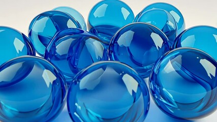 Poster - Shimmering blue spheres forming dynamic patterns in seamless transformation