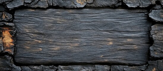 Poster - Charred wooden background with rustic frame and charcoal texture ideal for text placement or graphic design projects