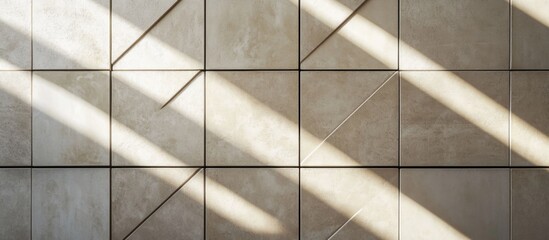 Aufkleber - Texture of breeze block tiles on a wall with diagonal shadows creating a captivating geometric pattern and interplay of light and shadow.