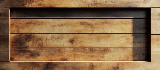 Aufkleber - Brown wooden wall with a rectangular window cutout featuring oblique patterns against a white background for design and decor use.
