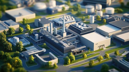 Aufkleber - Aerial perspective of a manufacturing facility with interconnected sensor nodes, showcasing the efficiency and speed of 5G networks in real-time data transmission