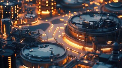 Aufkleber - Aerial perspective of a manufacturing facility with interconnected sensor nodes, showcasing the efficiency and speed of 5G networks in real-time data transmission