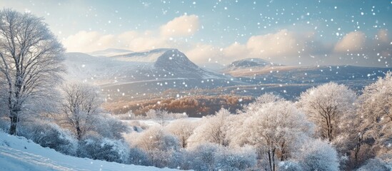 Poster - Snowy Landscape of Brecon Beacons with Scenic Mountains and Frosted Trees in Winter Wonderland