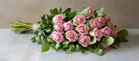 Poster - Elegant bouquet of pink roses for romantic floral decoration and special occasions such as birthdays or anniversaries