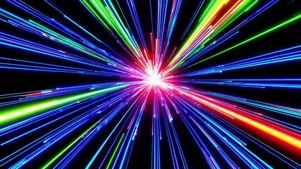 Poster - An abstract explosion of radiant light trails converging at a central point.