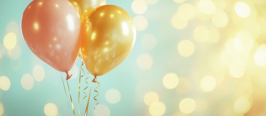 Fototapete - Butter Colored Balloons with Blurred Celebration Background and Empty Space for Text Ideal for Party or Event Invitations