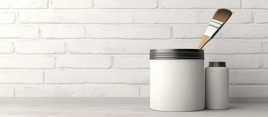 Poster - Paintbrush and paint can with blank wall background ideal for design projects or home improvement advertisements