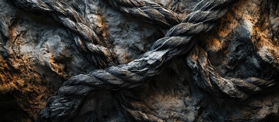 Poster - Intricate texture of twisted thick rope against a rough background showcasing detail and depth in natural materials and design.