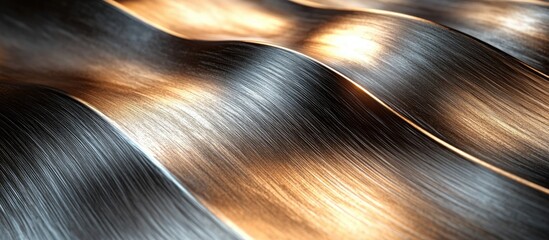 Poster - Brushed metal texture with dynamic waves showcasing reflections and highlights for industrial or artistic design purposes.