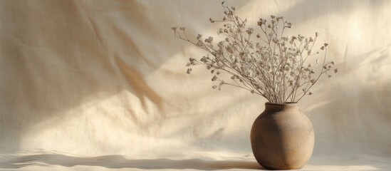 Aufkleber - Dried lunaria bouquet in rustic ceramic vase against soft beige background showcasing minimalist decor and natural aesthetics.