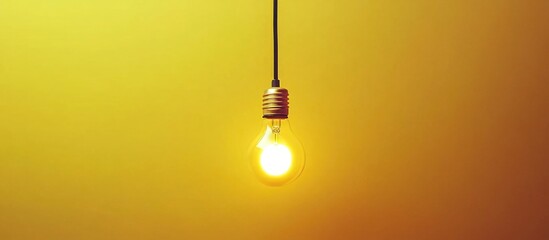 Aufkleber - Hanging light bulb illuminating a vibrant yellow background creating a warm and inviting atmosphere