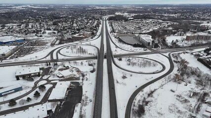 Wall Mural - Breathtaking aerial view of Waterloo, Ontario with 
Interchange highway in a snowy winter