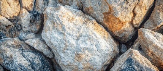 Leinwandbilder - Boulder texture surface featuring a mix of gray and white stones with natural lighting effects for backgrounds and design elements.
