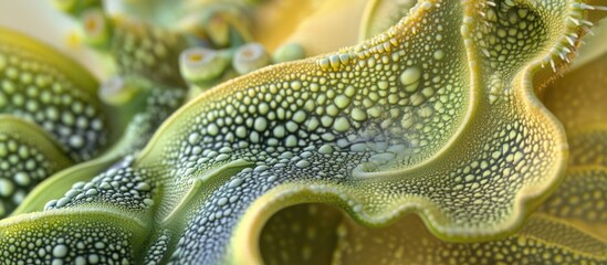 Poster - Macro shot of a vibrant cactus surface showcasing intricate textures and water droplets under natural light