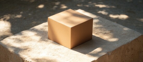 Fototapete - Minimalistic brown box on a textured cement background with soft natural lighting and shadows creating an elegant ambiance.