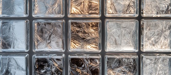 Poster - Close up of textured glass blocks incorporated with roster for modern architectural facade design